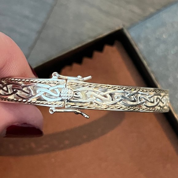 SILVER AND 10K GOLD WINDOW TO THE SOUL DIAMOND BANGLE - Picture 3 of 6